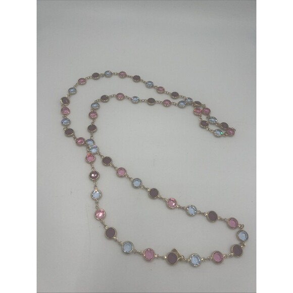 Swarovski Necklace Gold Plate Purple Pink Blue White Crystals 36" Swan Hang Tag - Picture 3 of 8